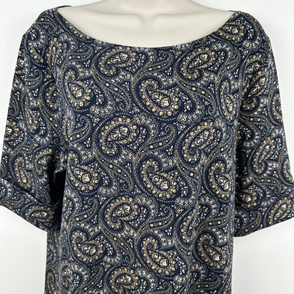 Lauren Ralph Lauren Paisley Cotton Blend Top Shirt Lauren Navy Multi XXL Classic - Picture 5 of 16